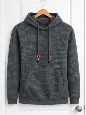 Men's Quilted Dark Gray Hooded Sweatshirt Sz 3XL